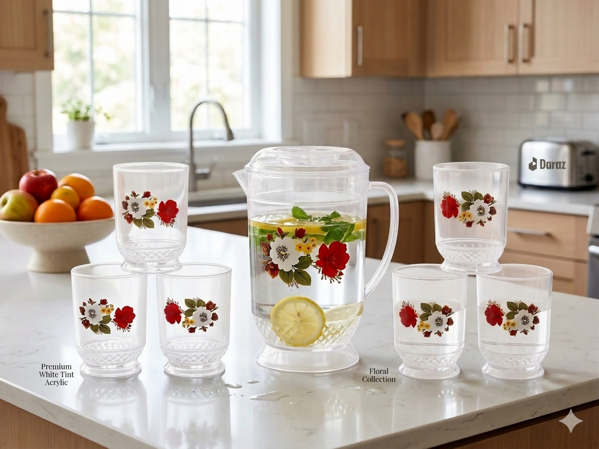 Water set Al Haram 7 piece 1 jug 6 matching glass kitchen accessories