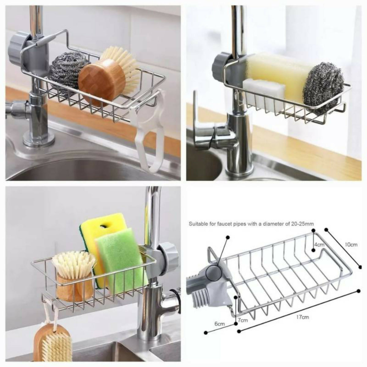 Stainless Steel Kitchen Faucet Sponge Holder – Multifunctional Sink Organizer & Durable Storage Rack
