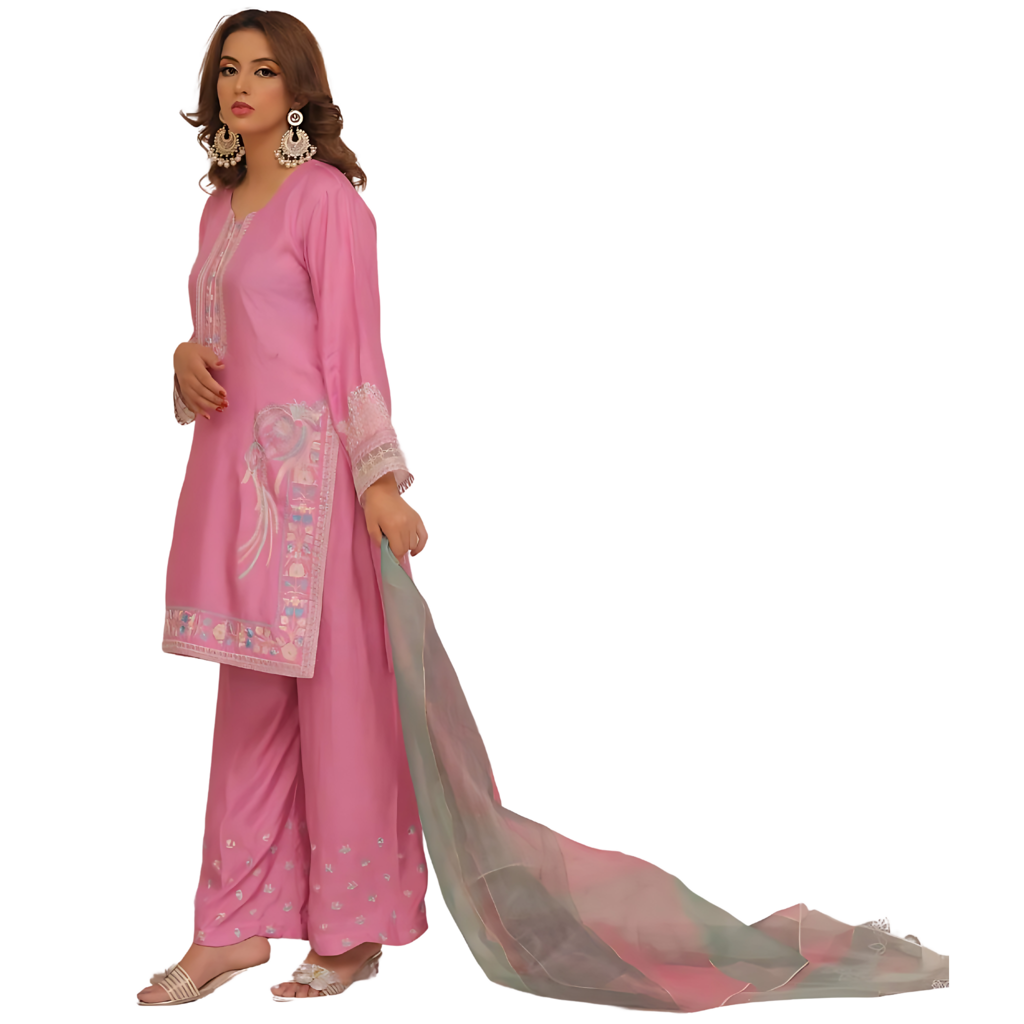 Lilac Embroidered Outfit with Organza Dupatta