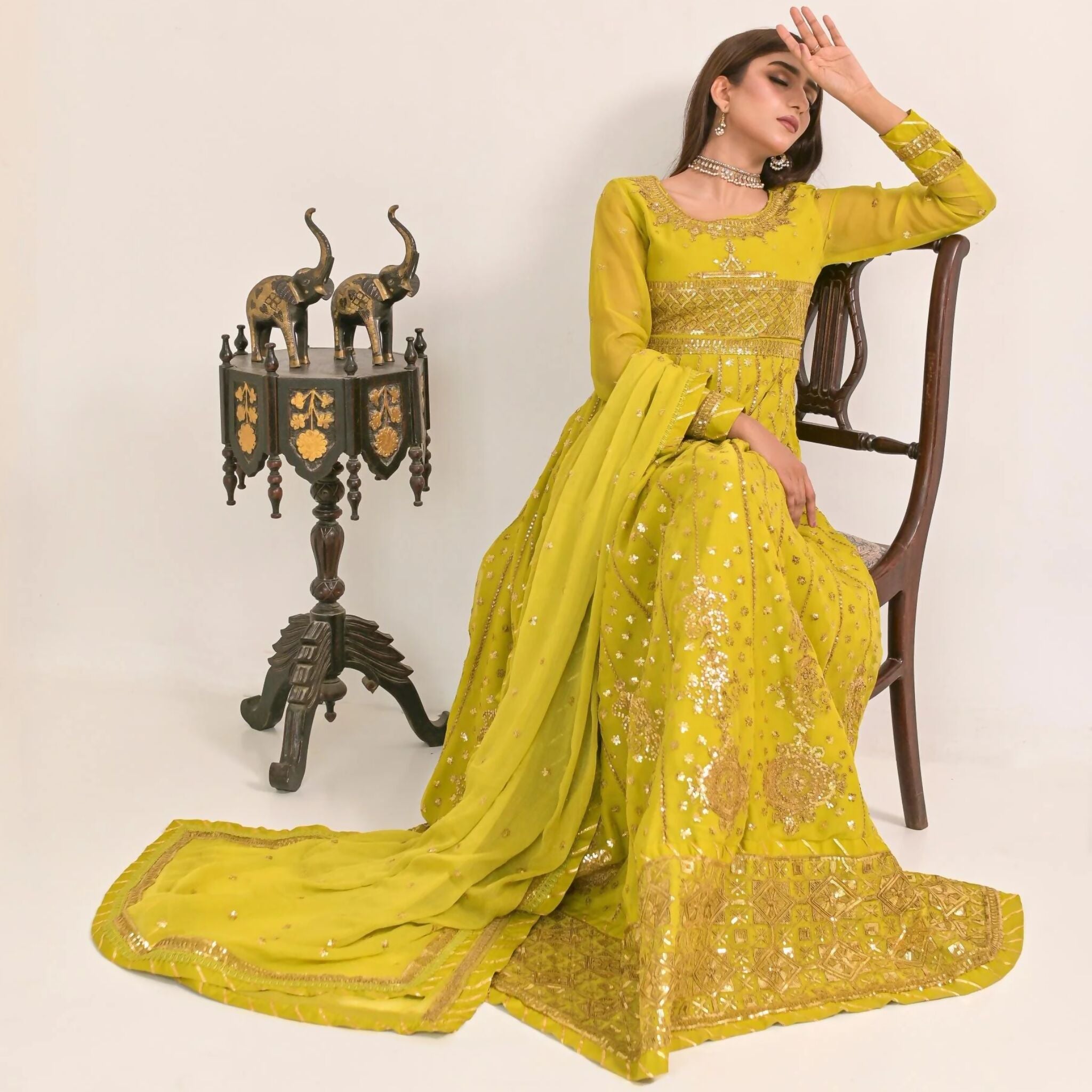 Dress Set, Chiffon Dupatta & Twisted Silk Trouser, for Women