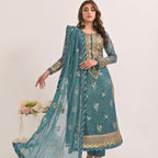 Dress Set, Embroidered Daman Border for Front & Back On Organza