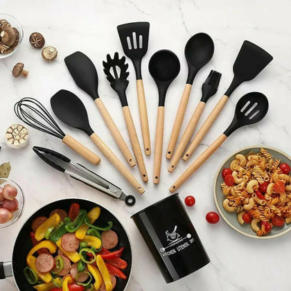 Silicone Cooking Utensils 12pcs Set, Heat-Resistant Non-Stick Tools, for Kitchen Use