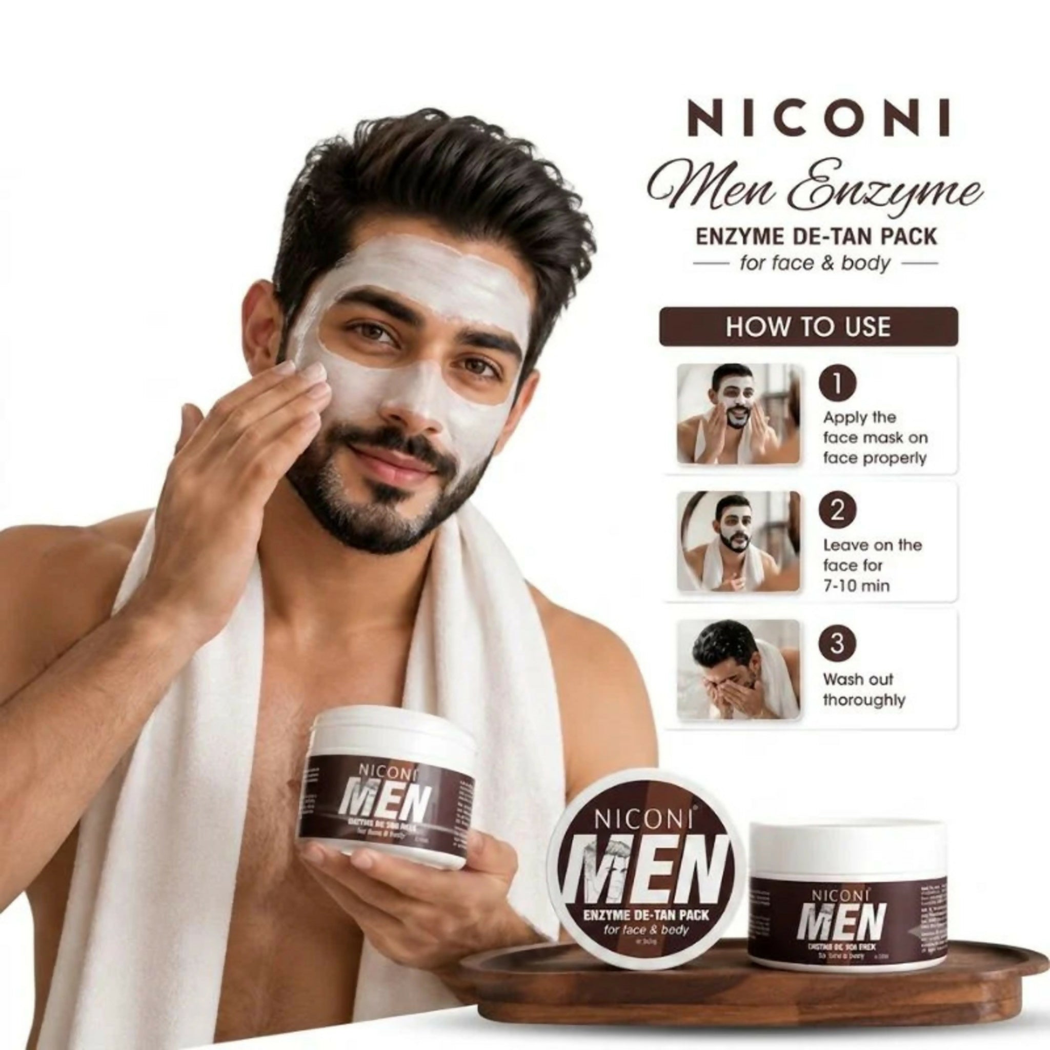 NICONI Men Enzyme De-Tan Pack 300g | Face & Body Cleansing & Brightening Cream