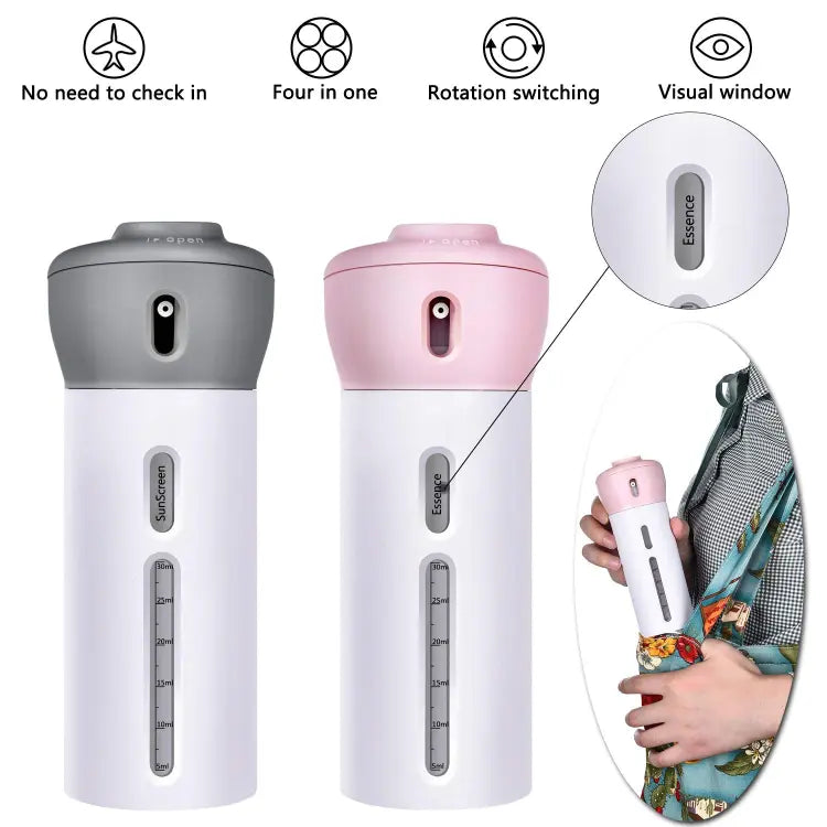 Travel Bottles, Portable 4 Compartment Refillable for Shampoo and Lotion