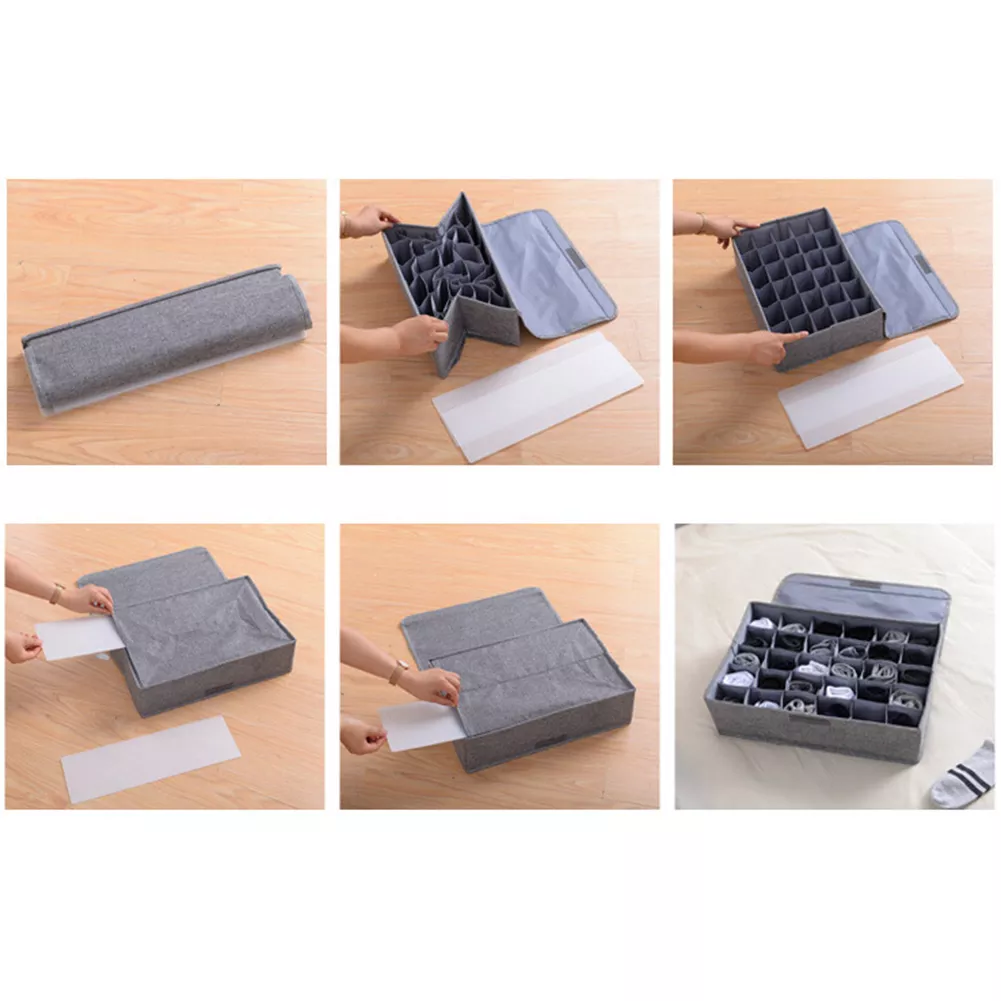 Socks Storage Box, Collapsible Drawer Organizer 24 Grid