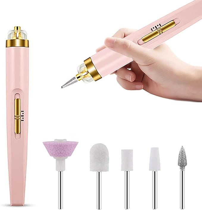 Electric Nail Drill, Rechargeable Machine, with 5 Drill Bits and LED Light