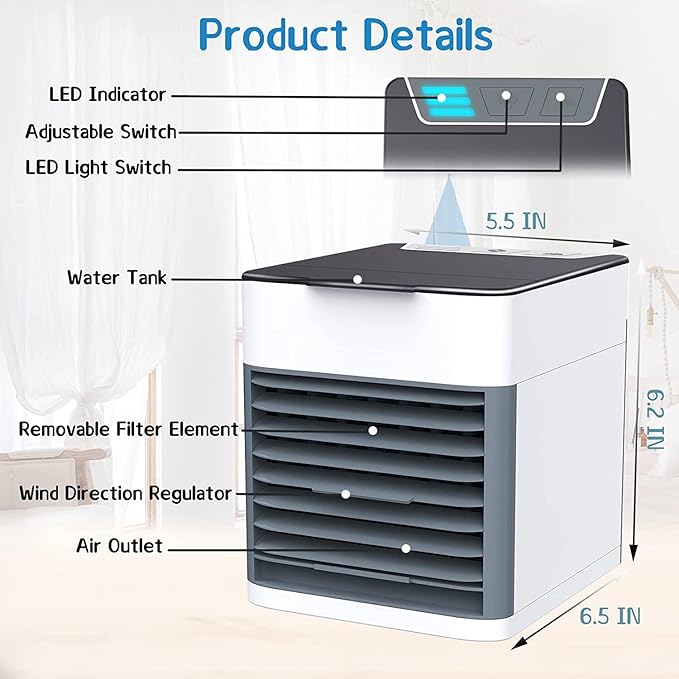 Air Conditioner, Portable USB Air Cooler Fan with 3 Speeds