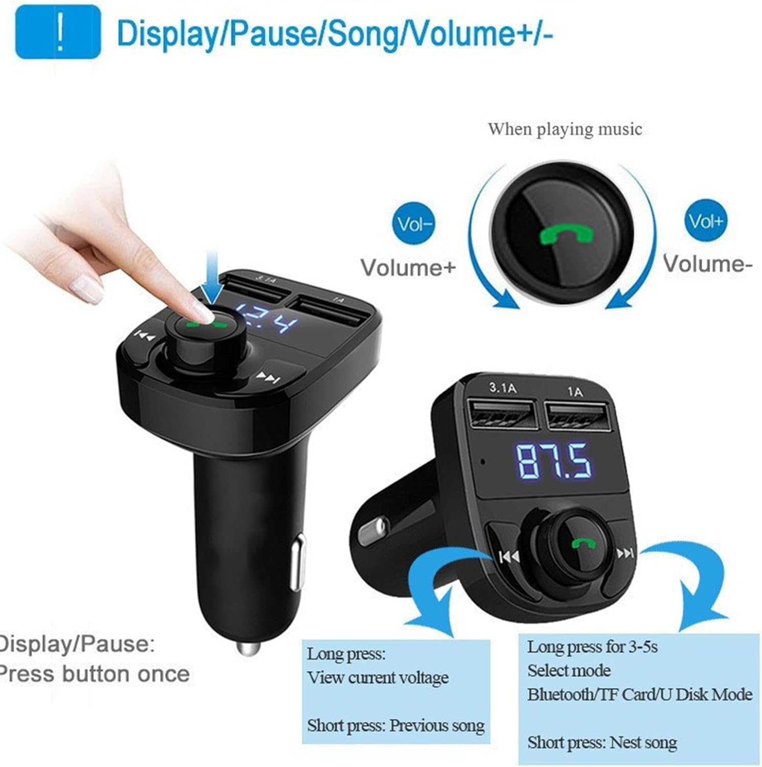 X8 Multifunctional Car MP3 Player 3.1A Wireless FM Transmitter