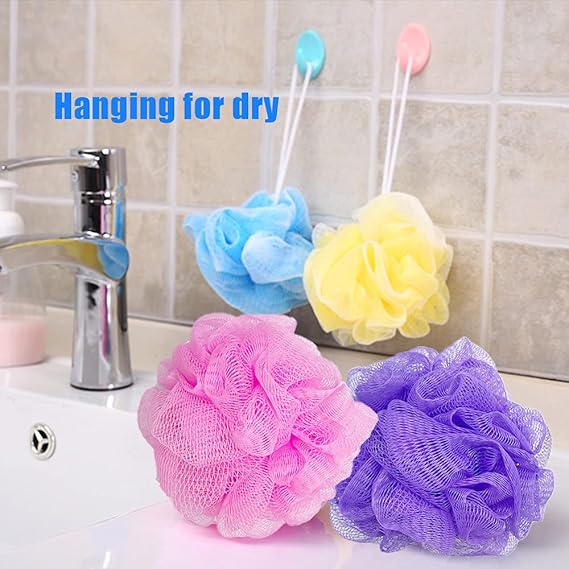 Bath Sponge Shower Puff Exfoliating Body Scrubber with Hanging Loop