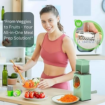 Multifunctional Rotary Vegetable Cutter, with 3 Interchangeable Drum Blades