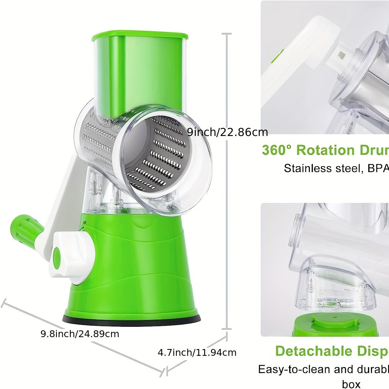 Manual 3-in-1 Vegetable Cutter & Drum Grater – Table-Top Slicer
