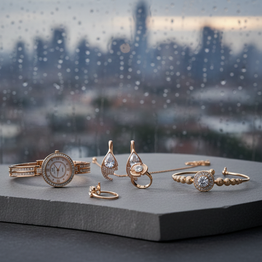 Midnight Elegance Rose Gold Jewelry Set