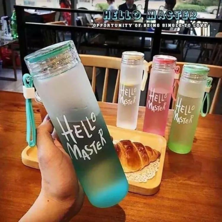 Hello Master 480ml Frosted Glass Water Bottle – Transparent Leak-Proof Portable Drinkware with Carrying Strap (Random Color)