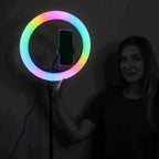 RGB Ringlight 26 CM MJ26 With Mobile Holder Adjustable Lighting For Photography Video Recording Makeup And Live Streaming | With Stand 7 Feet