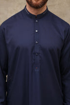 NAVY BLUE MEN'S WASH & WEAR SHALWAR KAMEEZ WITH GOLDEN BUTTONS