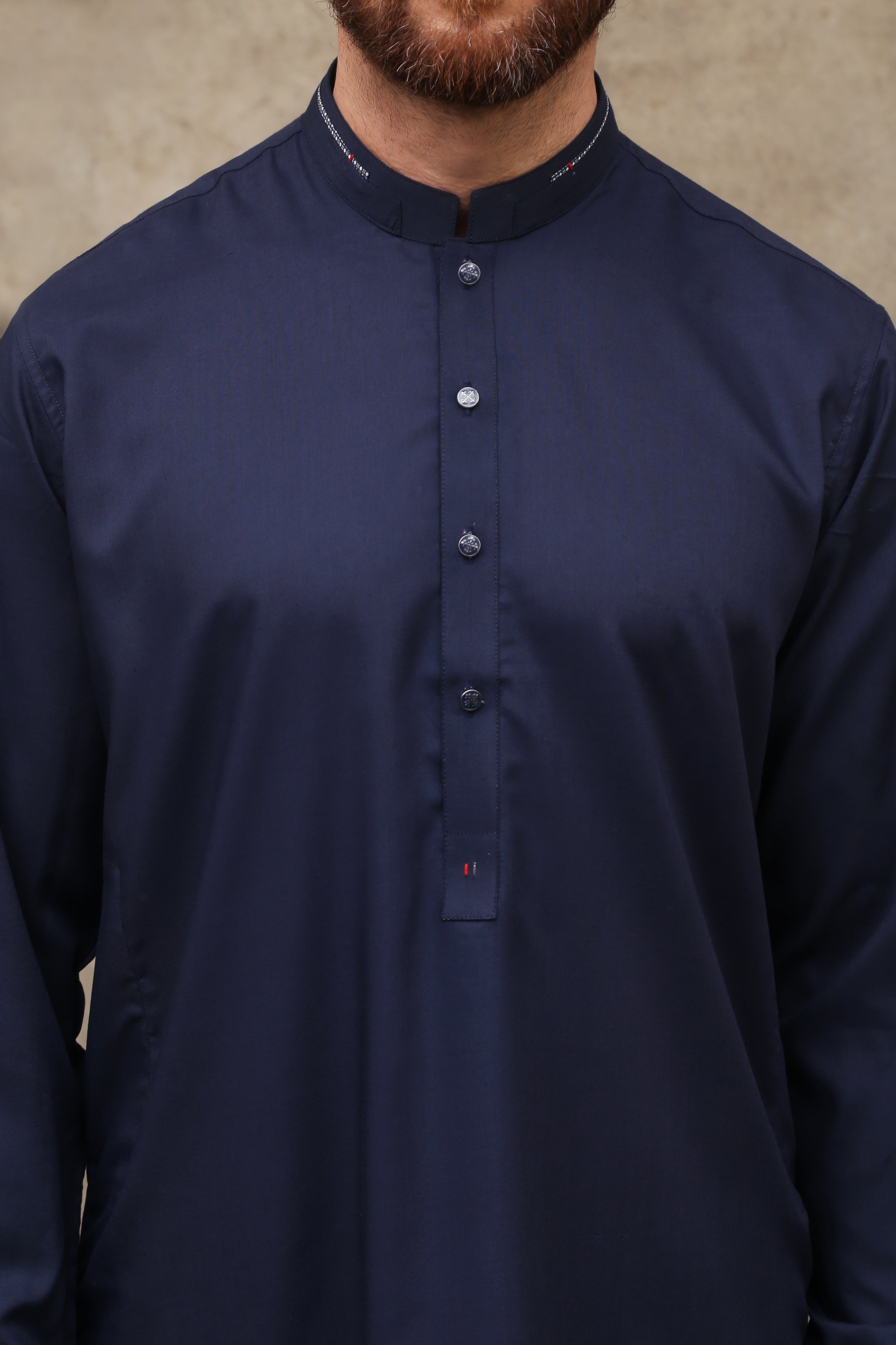 NAVY BLUE MEN'S WASH & WEAR SHALWAR KAMEEZ WITH GOLDEN BUTTONS
