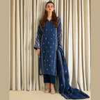 Premium Dhanak 3PCS Set, Embroidered Shirt & Pashmina Shawl, for Women