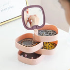 Jewelry Organizer Box, 360 Rotating with Mirror and 4 Layer Storage