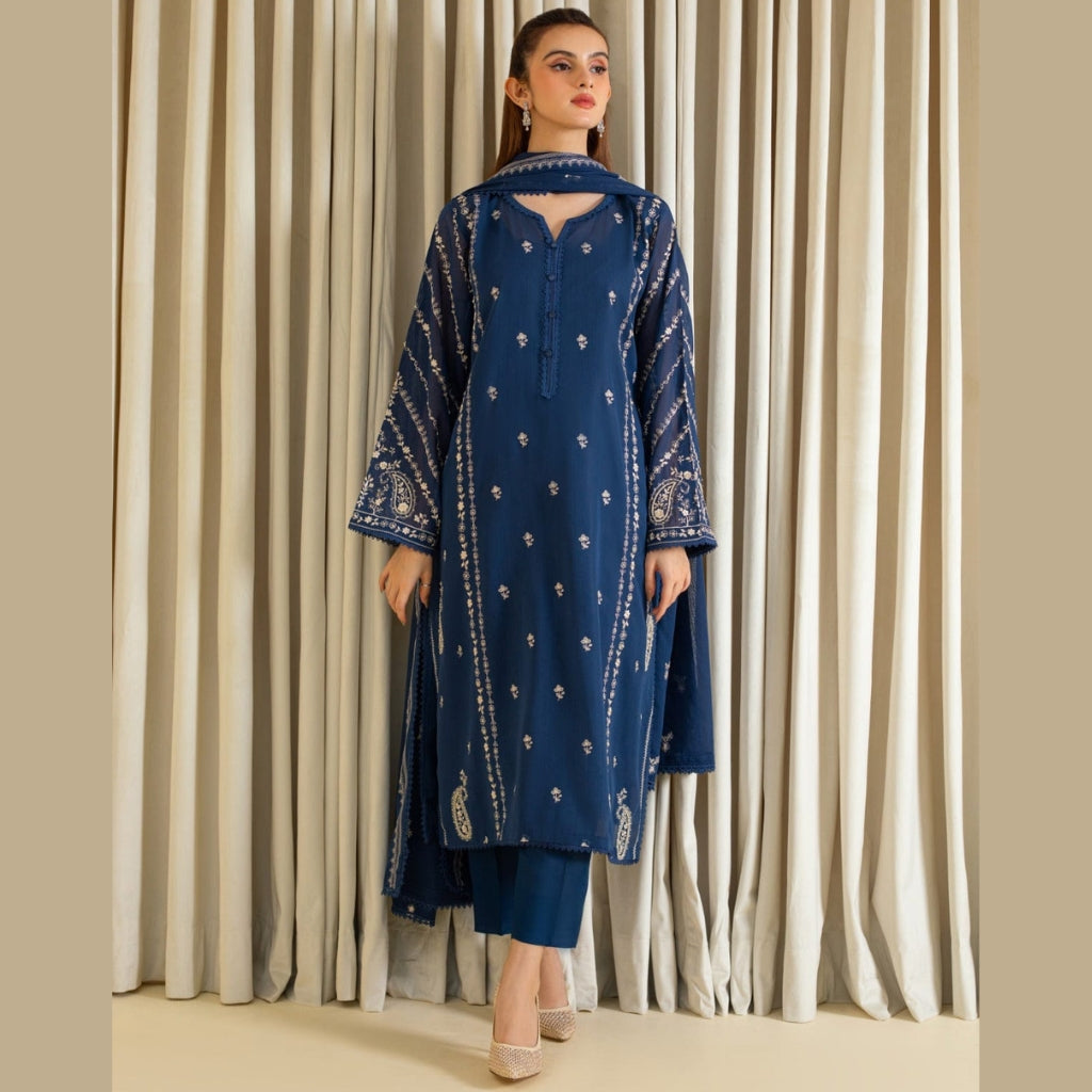 Premium Dhanak 3PCS Set, Embroidered Shirt & Pashmina Shawl, for Women