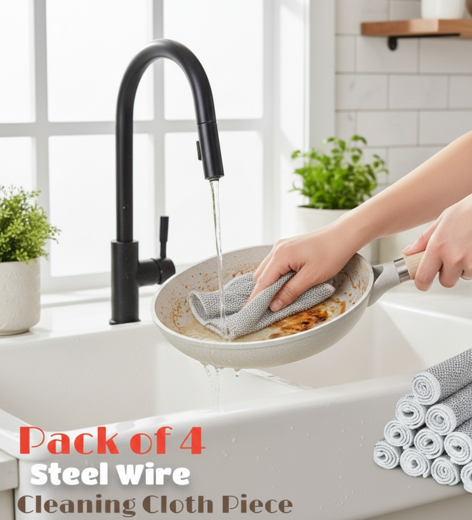Pack of 4 Kitchen Steel Mesh Wire DishWasher Cleaning Cloth
