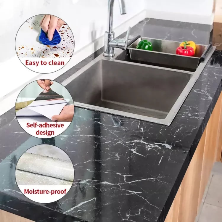 Self Adhesive Marble Sheet Sticker For Kitchen,(60×200) Cupboard, Wall – Anti Oil And Heat Resistant Wallpaper – Black