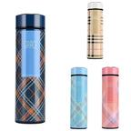 LED Temperature Display Water Bottle | Checkered Design | Smart Stainless Steel Vacuum 500ml Flask | Random Color