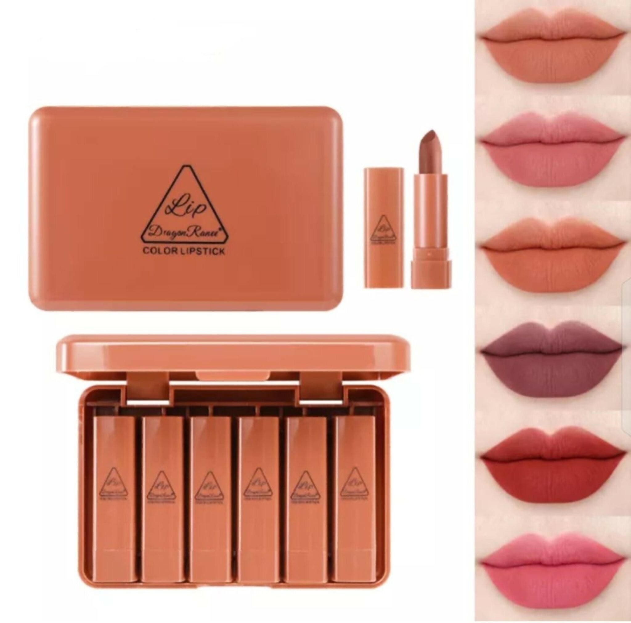 6PCS Matte Brown Velvet Lipstick Mini Nude Makeup Lip Kit Set