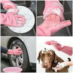 Silicone Dishwashing Gloves Pair | Reusable Heat Resistant Scrubber Cleaning Gloves