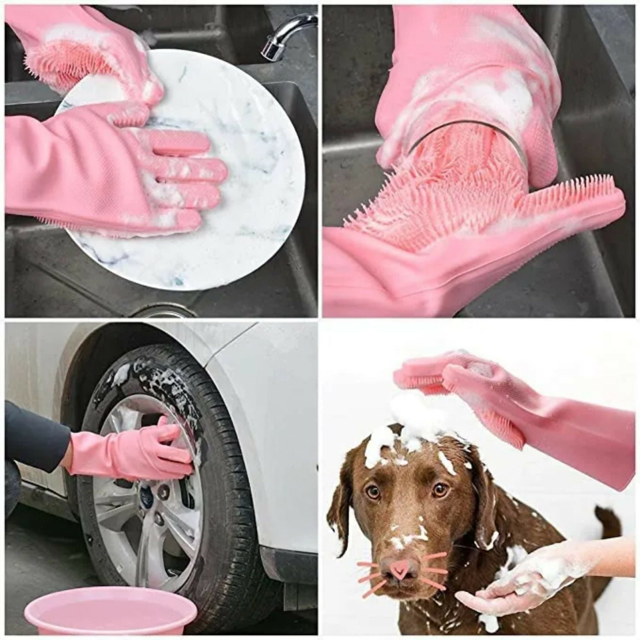Silicone Dishwashing Gloves Pair | Reusable Heat Resistant Scrubber Cleaning Gloves