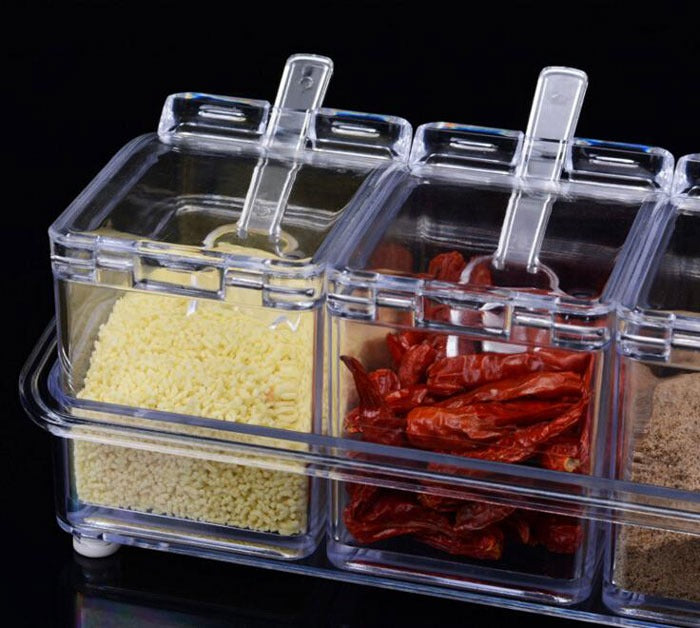 Transparent 4 Section Spice Storage Container Set