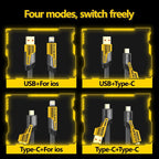 4 In 1 Data Cable With USB-C And Lightning Connectors Braided Design