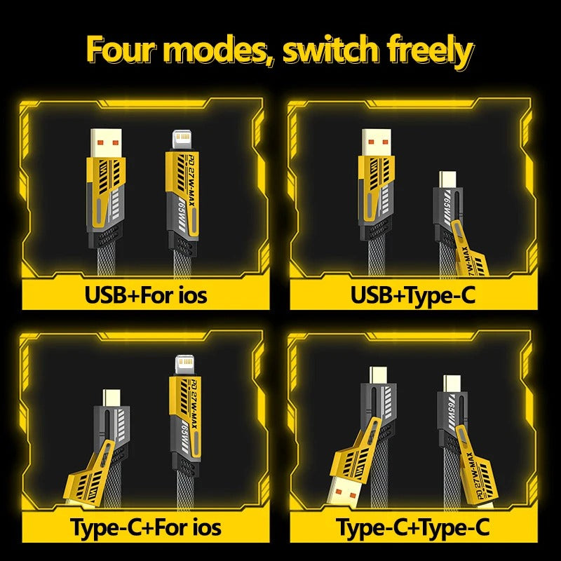 4 In 1 Data Cable With USB-C And Lightning Connectors Braided Design