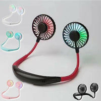 Lazy Portable Silent Neck Fan – Wearable Rechargeable Dual Fan with LED Light & 3-Speed Control (Random Color)