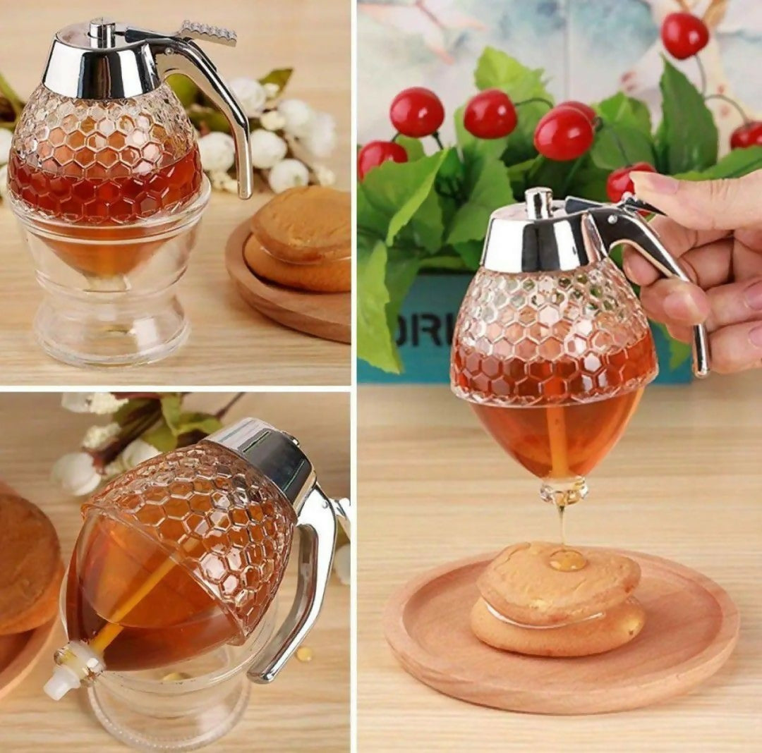 Honey Dispenser 200ML | No-Drip Syrup Pot & Juice Storage Jar | Easy-Pour Bee Design Container for Honey, Maple Syrup, Sauces & Kitchen Use