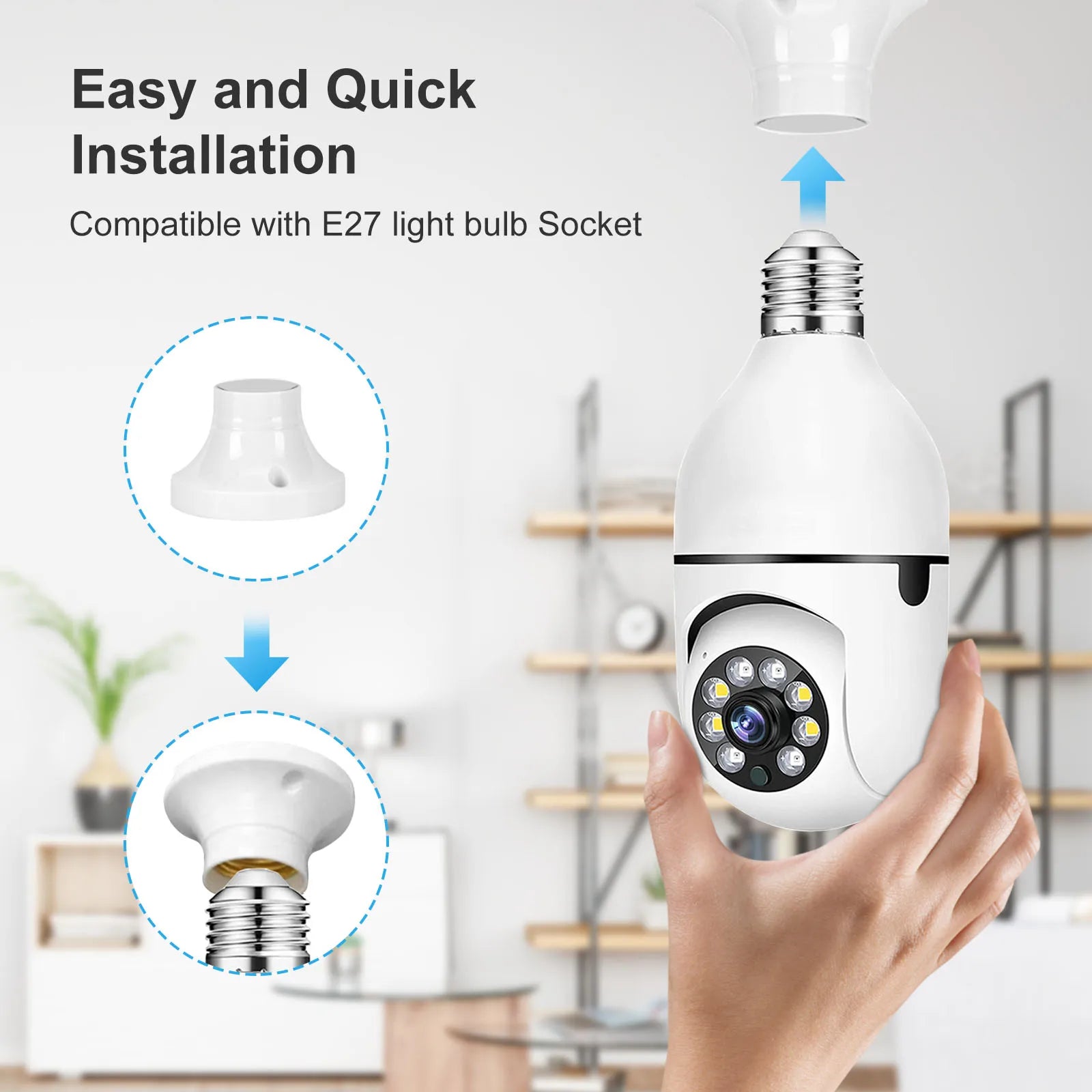 Camera, E27 WiFi Security 1080P Smart Bulb Camera with Night Vision