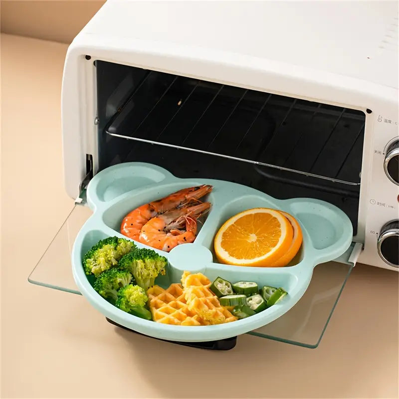 Cartoon Bear Divided Plate, with Spoon and Fork, for Kids - 5 Pcs