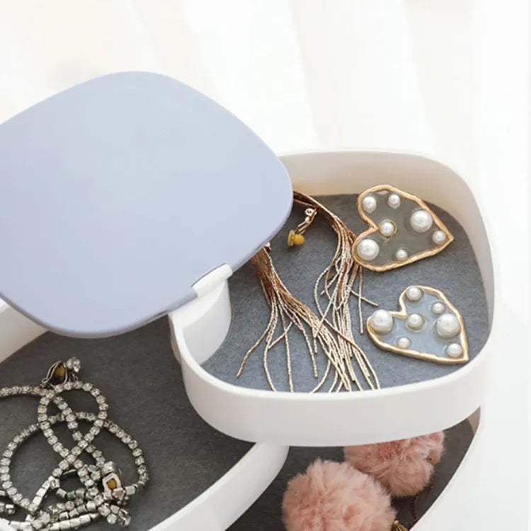 Jewelry Organizer Box, 360 Rotating with Mirror and 4 Layer Storage