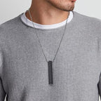 Necklace, Stainless Steel Bar Pendant Silver and Black - Set