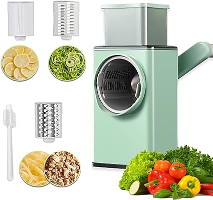 Multifunctional Rotary Vegetable Cutter, with 3 Interchangeable Drum Blades