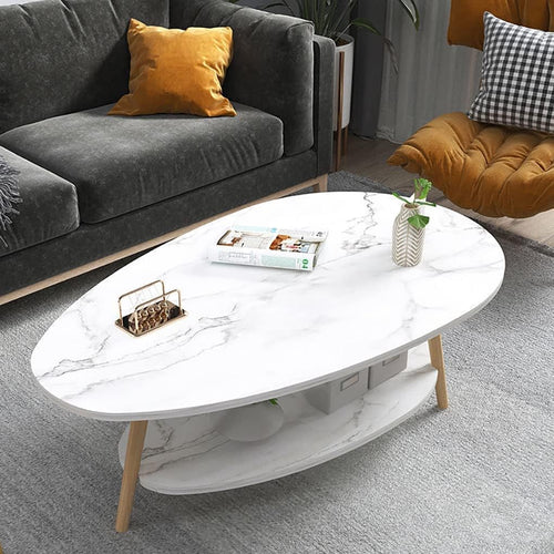 DUSALA Coffee Table-Oval Wood Coffee Table with Open Shelving