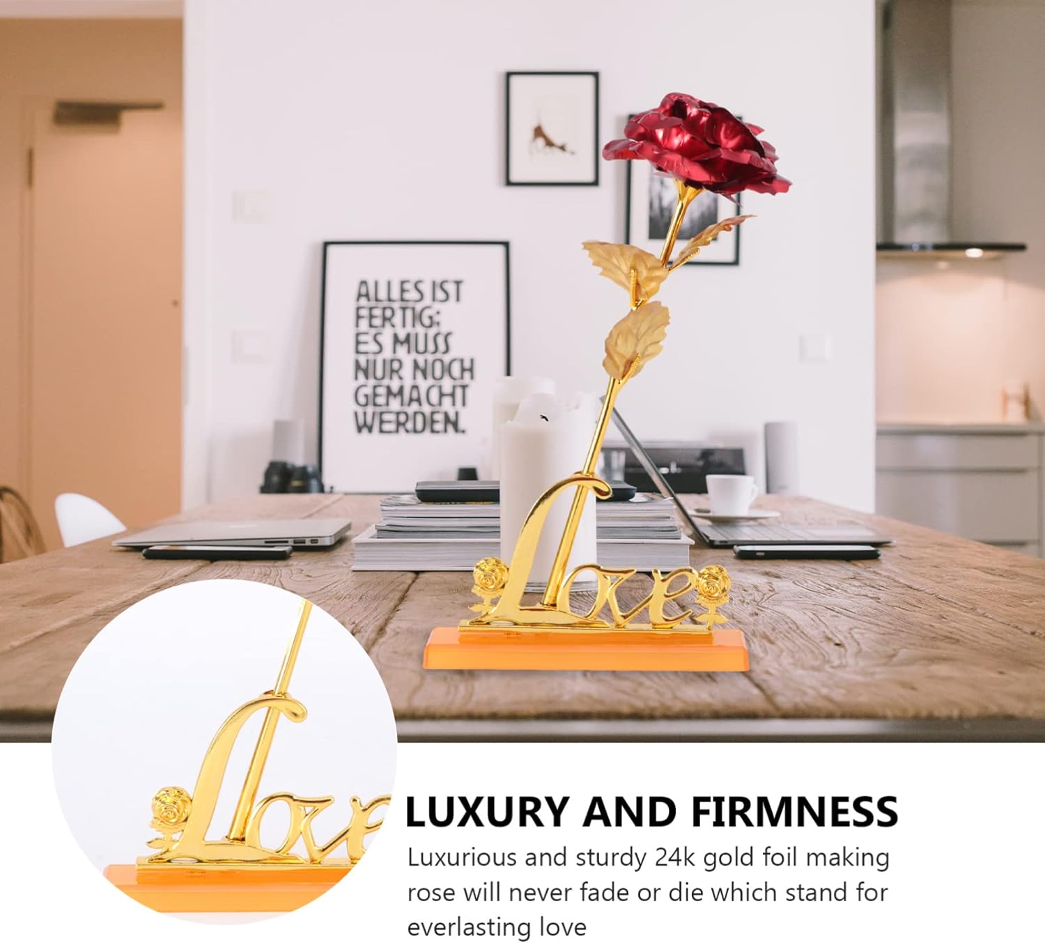 Luxury Artificial Gold Rose with Love Vase Romantic Gift for Special Occasions