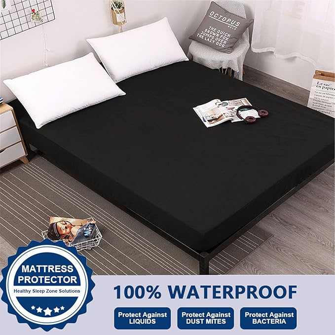 Bed Cover, Black Mattress Protector King Size Waterproof Dust Resistant