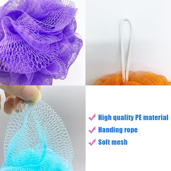 Bath Sponge Shower Puff Exfoliating Body Scrubber with Hanging Loop