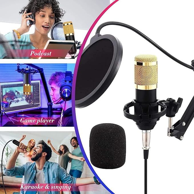 Podcast Microphone Set with Live Sound Card for Streaming and Karaoke
