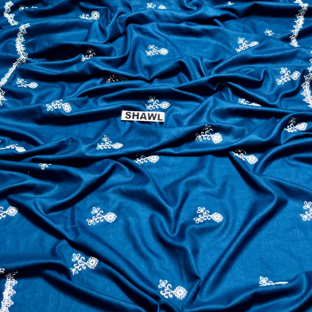 Premium Dhanak 3PCS Set, Embroidered Shirt & Pashmina Shawl, for Women