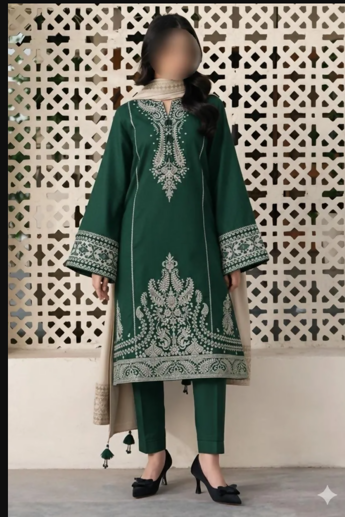 Green Embroidered 3PC Suit For Bridesmaid