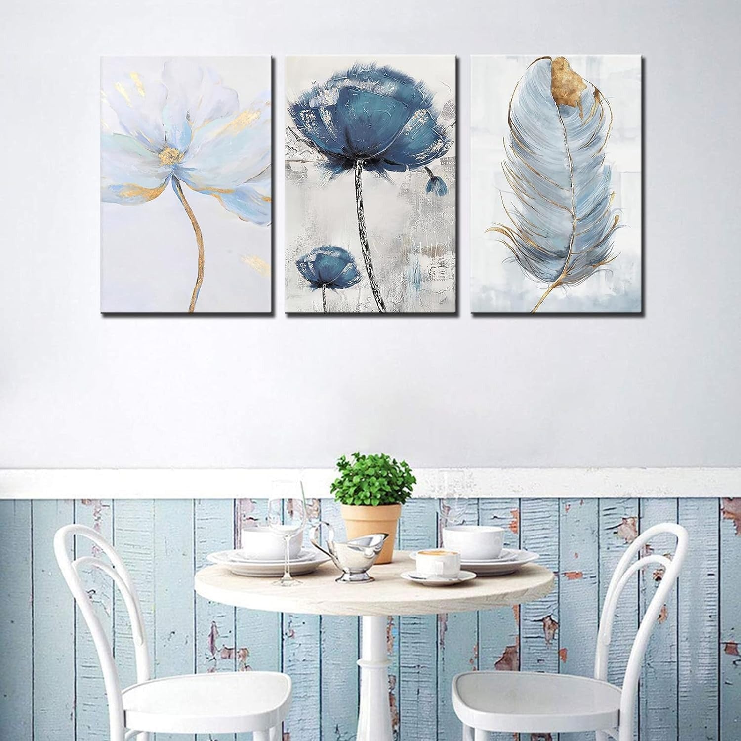 Set of 3 Fresh Posters, Flowers & Feather Wall Art Prints