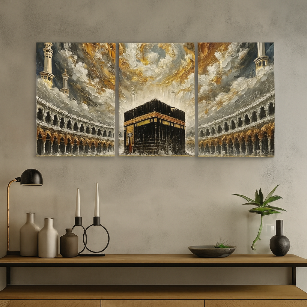 Khana Kaba Wooden Wall Art, 3 Piece Islamic Frame Set