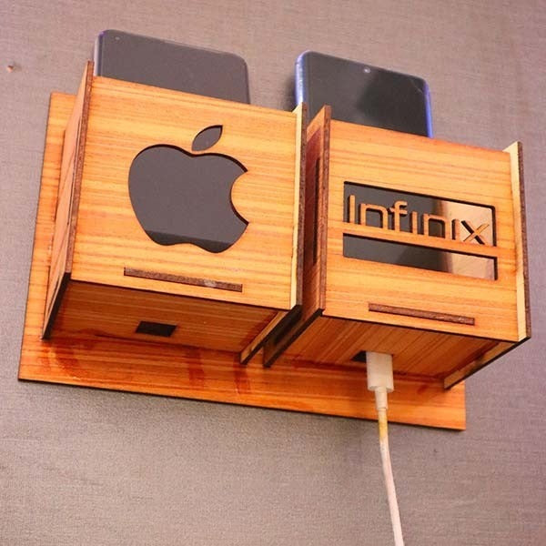 Wall Mounted Wooden Mobile Charging Holder for Home & Office