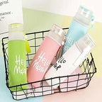 Hello Master 480ml Frosted Glass Water Bottle – Transparent Leak-Proof Portable Drinkware with Carrying Strap (Random Color)
